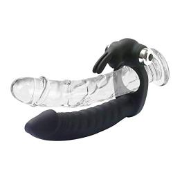 OUYAWEI 7 Speed Waterproof Vibrating Penis Ring Double Penetration Cock Ring Anal Dildo Butt Plug