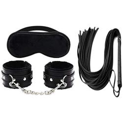 Super Soft Comfortable Leather Adjustable Handcuff Soft Fur Leather Handcuffs Multifunctional Bangle Handcuffs and Blindfold Eye Mask for Sex Play (Black)