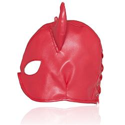 Leather Bondage Mask, Full Face Mask Mouth Gag Head Hood, Adults BDSM Sex Toys