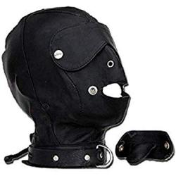 Real Black Sheep Leather Gimp Mask Hood with Blindfold & Gag Bondage Gay
