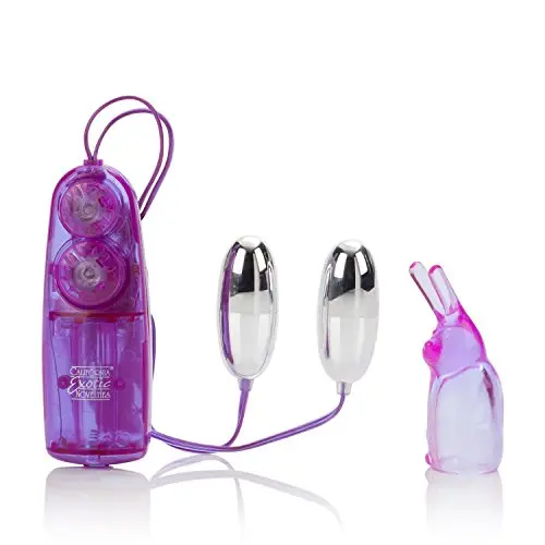 CalExotics Dual Bunny Teaser - Double Bullet Vibrator with Rabbit Tickler - Sex Toys for Couples - Adult Vibe Eggs Massagers - Purple
