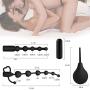 Vibrating Anal Plug Beads 10 Speeds with Enema Bulb Kit, KUUVAL Rechareable Anal Vibrator with Butt Plug Medical Silicone Douche Kit for Men Women and Couple
