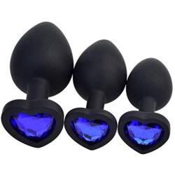 3 Pcs 3 Size Silicone Jeweled Anal Butt Plugs Anal Trainer Toys … (Black Heart)