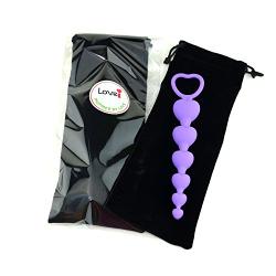 LoveI Anal Sex Toy Beads Butt Plug Heart Shaped Prostate Massager with Safe Pull Ring Handle Soft Carry Bag Unisex G Spot - Purple