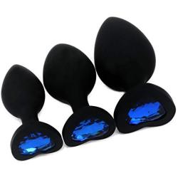 Eastern Delights Anal Sex Trainer 3PCS Kit Heart Silicone Jeweled Butt Plugs (Black)