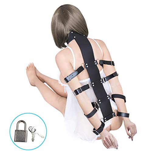 Strict Armbinder with Collar Set, Sexy Slave Fetish Harness Restraint Kit, Sex ARM Belt Binder Restraint for Kinky Sexy Fun, Unisex Leather Sex Bondage