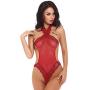 Women Intimates,Sexy Lingerie Lace Teddy Features Plunging Eyelash and Snaps Crotch Rishine (Red, XL)