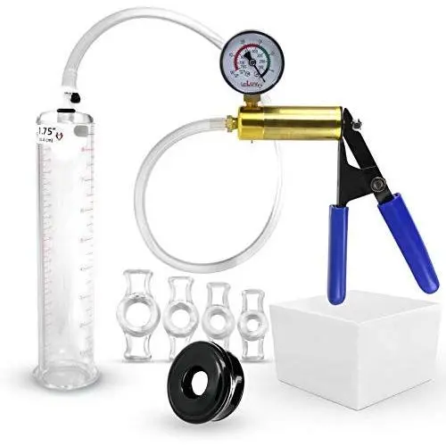 LeLuv Ultima Male Enhancement Vacuum Pump Blue Handle Bundle with Vacuum Gauge, Soft Black TPR Seal & 4 Sizes of Constriction Rings 9 x 1.75 inch Untapered Cylinder LeLuv Ultima Male Enhancement Vacuum Pump Blue Handle Bundle with Vacuum Gauge, Soft Black TPR Seal & 4 Sizes of Constriction Rings 9 x 1.75 inch Untapered Cylinder