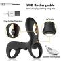 OUYAWEI Time Delay Vibrating Cock Ring with Massager Brush Silicone Sex Toy Black