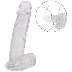 Realistic Dildo Jelly Dong, 8 inch Dildo for Beginners with Strong Suction Cup Base for Vaginal G-spot and Anal Play(Clear)