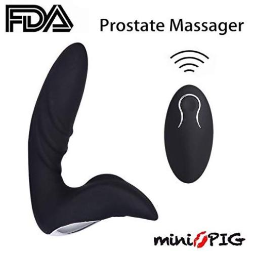 miniPIG Premium Mens Massager Vibrator Plug with Remote Control Strong Variable Speed Button for Man/Men -Waterproof USB Rechargeable with 12 Stimulation Modes (Black)