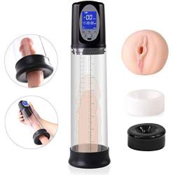 Rechargeable Automatic Penis Vacuum Pump with 4 Suction Intensities for Stronger Bigger Erection, Male Enhancement Pump Enlarger Adult Sex Toys with LCD Screen & Clear Cylinder for Easy Viewing