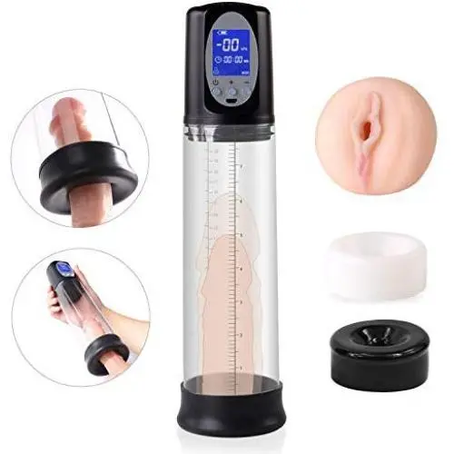 Rechargeable Automatic Penis Vacuum Pump with 4 Suction Intensities for Stronger Bigger Erection, Male Enhancement Pump Enlarger Adult Sex Toys with LCD Screen & Clear Cylinder for Easy Viewing