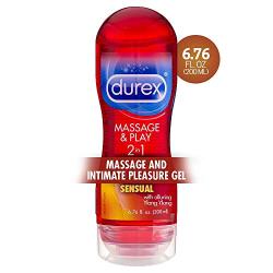 Durex Premium Massage & Play 2-in-1 Sensual Massage Gel and Personal Lubricant- Safe To Use With Condoms and Toys, Contains Ylang Ylang to Enhance Pleasure, 1 Count, 6.76 oz.