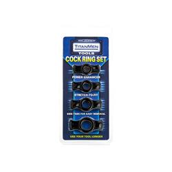 Doc Johnson Titanmen - 4 C-Ring Set - Helps Create Firmer and Thicker Erections - Side Tabs for Easy Removal and Adjustment - Black