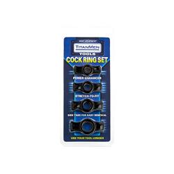 Doc Johnson Titanmen - 4 C-Ring Set - Helps Create Firmer and Thicker Erections - Side Tabs for Easy Removal and Adjustment - Black