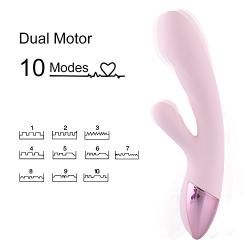 AUXFUN Waterproof Rabbit Vibrator with Heat, Rechargeable Silicone Personal Massager Dual Motor 10 Speed for Woman