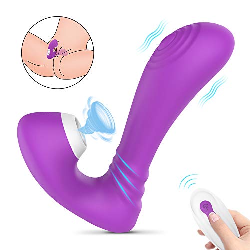 Adorime Clitoral Sucking Vibrator with G-Spot Dildo, Wearable Clit Stimulator, 2 in 1 Oral Sucking & Vibrating Adult Sex Toy for Women and Couples, Wireless Remote Control, 9 Powerful Vibration Mode