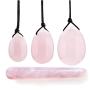 PESOENTH 4Pcs Set Jade Yoni Eggs Massage Stick,3 Pcs Drilled Natural Rose Quartz Crystal Jade Eggs Massage Stone + 1 Pcs Guasha Scraping Massage Tool for Women Kegel Exercise Train Pelvic Muscles