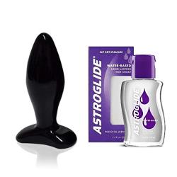 Blown Glass Black Tapered Medium Size 4.75" by Spartacus & 2.5 Oz Astroglide Water-Based Lubricant