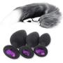 KM24- Women Faux Fox Tail -Būtt Plùgs Stainless Steel Bй/tt G-S*pót Toys+3-Piece Silicone Beginner Anales Plugs kit (Purple&Gray)