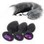 KM24- Women Faux Fox Tail -Būtt Plùgs Stainless Steel Bй/tt G-S*pót Toys+3-Piece Silicone Beginner Anales Plugs kit (Purple&Gray)