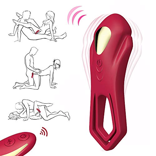 Vibrating Cock Ring for Couples, Double Ring Remote Control Penis Ring Vibrator with 9 Vibration Modes, Alona Rechargeable Vibrating Penis Enhancer Ring Vibrator (Red)