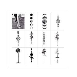 SanerLian Black Geometry Tree Tattoo Sticker Moon Phase Arrow Temporary Fake Tatoo Waterproof Men Women Arm Shoulder Back Body Art 13.8X4cm Set of 12