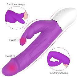 Realistic Dildo Vibrator with Bunny Ears for Clitoris Stimulation, Waterproof Rechargeable G Spot Rabbit Vibrator with 9 Strong Vibrations Dual Motor Stimulator for Women or Couple Fun(Purple)