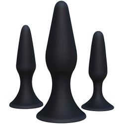 Silicone Butt Plug Kit by Healthy Vibes (3 Pack, Black) - Anal Sex Beginner Set Helps Train Rectum for More Comfortable Intercourse - Anal Toy with Suction Cup Base - Made of Medical-Grade Silicone