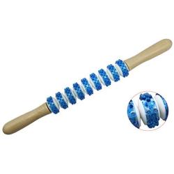 CERRXIAN Wooden Handle Body Massage Sticks Muscle Roller Stick Tool for Physical Therapy, Trigger Points,Relieve Pain (Silicone, Blue)