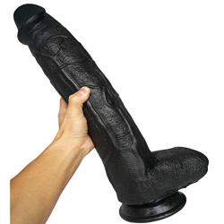 QJFYJ-001 Huge Silicone Manual Massage Stick Flexible Real Portable Suction Cup Long Lifelike Massager for Men Women Black 17inch