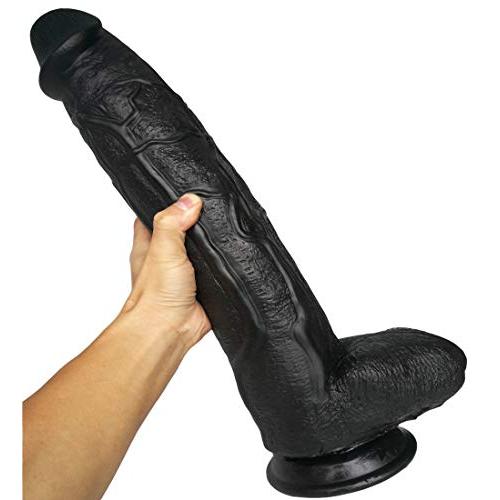 QJFYJ-001 Huge Silicone Manual Massage Stick Flexible Real Portable Suction Cup Long Lifelike Massager for Men Women Black 17inch