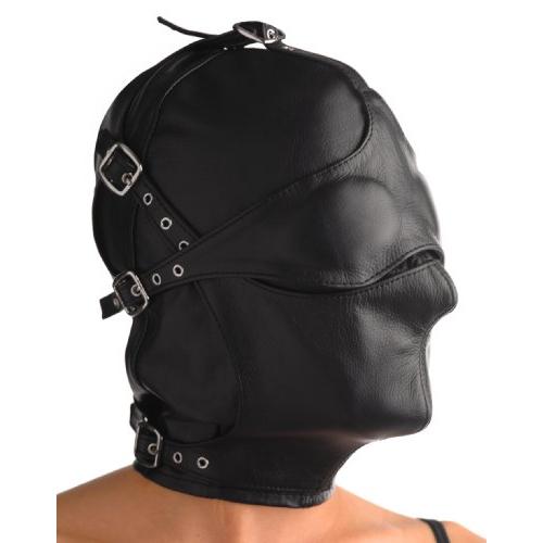 Strict Leather Asylum Leather Hood with Removable Blindfold and Muzzle, Medium/Large