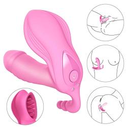 Wearable Heating G-spot Vibrator, Clitoris-Anal-Vagina Stimulation with 7 Frequency Massager, Rechargeable Tongue Licking Stimulator for Women