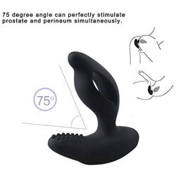 FUN-MATES Anal Plug Vibrator with Perineum Stimulation Cock Ring Plug Prostate Massager with Remote Control Adult Toys(Black)