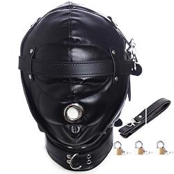 Leather Bondage Gimp Mask Hood, Black Full Face Blindfold Breathable Restraint Head Hood, Sex Toys, for Unisex Adults Couples, BDSM/LGBT Cosplay Restraint Training Toy Fetish Mask