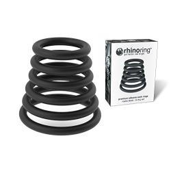 RhinoRing Erection Enhancing Cock Ring - 6 Pack - 100% Pure Silicone Rubber Penis Rings Set Various Sizes - Get Harder Last Longer - Cockring Better Sex Toy - Matte Black