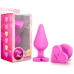 Play with Me - Naughty Candy Heart - Be Mine - Smooth Satin Finish Heart Shaped Bottom Anal Butt Plug - Platinum Silicone - Sex Toy for Men and Women (Pink)