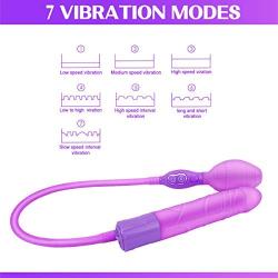 Inflatable Vibrating Dildo with 3 Speeds 4 Strong Vibration Modes Dual Motor for Intense Stimulation, PALOQUETH Waterproof Clitoris Vibrator with Bunny Ears Realistic Shaft Hand Bulb for Women