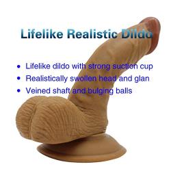 Lfcmf 6.5 Inch Body Relax Massager Wand Soft TPE Real Feel Massage Toy with Suction Cup (Color : Brown)