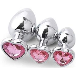 KM86-3-Piece Stainless Steel Heart-Shaped Metal Bútˉţs Pluĝs-Ms. Training Tool, Beginners kit (Pink)