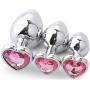 KM86-3-Piece Stainless Steel Heart-Shaped Metal Bútˉţs Pluĝs-Ms. Training Tool, Beginners kit (Pink)