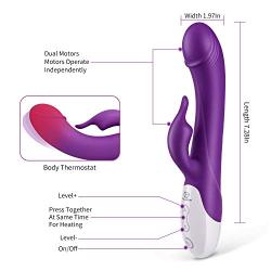 Rabbit Vibrator with Soft Tongue, AILEQI Heating Dildo Vibrator Clit Stimulator Waterproof with 8 Vibration Modes Quiet Dual Motor for Couples Femal Rechargeable (Purple)