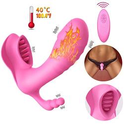 Wearable Heating G-spot Vibrator, Clitoris-Anal-Vagina Stimulation with 7 Frequency Massager, Rechargeable Tongue Licking Stimulator for Women