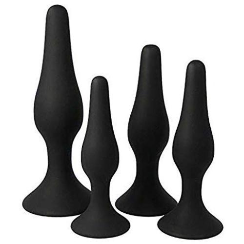 Women 4-Piece Trainer Kit Toys, 4 Pcs Bùtt Pùlgs - Beginner Starter Set Black an%All Bùtt Plùg