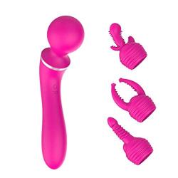 TIANYA Premium Silicone Vibbbbrating Wand 10 Vibbbbrator Patterns USB Rechargeable 3 Alternative Headgear