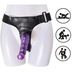 Strap on Dildo Double Dongs with Adjustable Harness G Spot Massager for Lesbian Female Sex Toy (Purple)