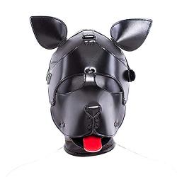 Leather Bondage Fetish Dog Mask, Black Full Face Breathable Restraint Head Hood, Sex Toys, for Unisex Adults Couples, BDSM/LGBT Cosplay Halloween Masquerade Mask