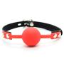 Adjustable Buckled Leather and Silicone Soft Ball Mouth Gag Plug with Lock Cosplay for Couples Men Women - Red